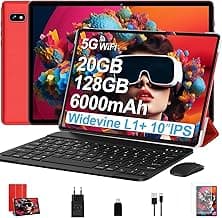 Tablet 10 Zoll Android Ultraschnelles PC mit, Widevine L1, 5G WiFi 6, Octa-Core, 20GB RAM + 128GB ROM (TF 2TB), FHD IPS, Doppelkamera, Bluetooth 5.0, 2026 Neueste Tablet mit Tastatur und Maus, Red - Preisfehler Angebot