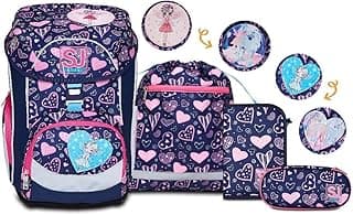 SJ Schulranzen Set 4-teilig Ergonomischer Schulrucksack, Ultraleichte Schultasche, 22 LT, ab 1. Klasse mit Mäppchen und Turnbeutel, Kinder Grundschule Mädchen Jungen - Amazon Angebot