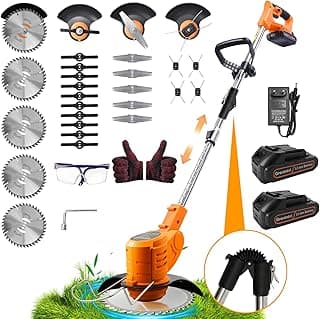 Rasentrimmer mit Akku 21V, Klappbarer Akku Freischneider mit 4.0AH Batterien, Akku Rasentrimmer & Rasenkantenschneider mit 4 Messertypen, Elektrischer Motorsense für Garden und Rasen - Details ansehen