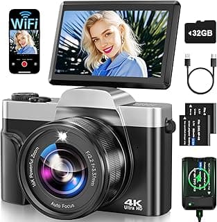 Digitalkamera, 4K 64MP Autofokus Kamera Fotokamera Mit WLAN, 3 180° Klappbarer Bildschirm Digital Kamera mit 32GB Karte, Ladestation, 2 Akkus Fotoapparat Kompaktkamera für Anfänger Teenager -Schwarz - Stark reduziert