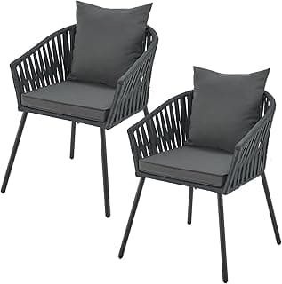 Juskys Rope Gartenstühle 2er Set wetterfest - bis 160 kg belastbar - Sitz- & Rückenkissen aus Polyester - 2 Stühle aus Stahl & Polypropylen für Garten, Terrasse & Balkon - Dunkelgrau - Produktbild