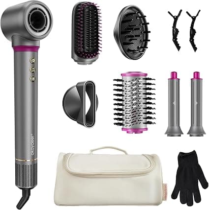 okaydeer 7-in-1 Hairstyler, Airstyler, Lockenstab Auto-Wrap, Ionen Föhn, Keine Hitzeschäden, Schnelltrocknendes & Flusenfrei Styling, Professioneller Rundbürstenföhn, Glätteisen mit Reisetasche - Amazon Angebot