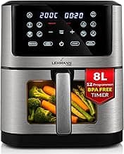 LEHMANN Heißluftfritteuse 8L, 1800 W, Air Fryer mit Sichtfenster, Temperaturregelung bis zu 200°C, 12 Programmen, Timer, Antihaftbeschichtet, Grillen, Backen und Frittieren mit Air Fry Technologie - Details ansehen