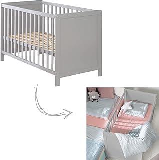 roba 2 in 1 Babybett 60 x 120 cm - Gitterbett & Beistellbett 6-fach Höhenverstellbar - 5 Schlupfsprossen - Holz grau / taupe - Günstig online kaufen