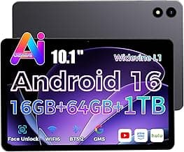 2026 Neuestes Tablet 10.1 Zoll Android 16 mit Gemini AI, 16GB RAM + 64GB ROM, GMS Widevine L1, WiFi 6 & BT 5.2, Dünn und leicht Tablet mit Gesichtserkennung (Grau) - Top Deal