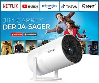[Mini Beamer & Offizielle Lizenzierte App] XuanPad Weiß Smart Beamer 4K Unterstützung 22000 Lumen mit WiFi und Bluetooth, Tragbarer Native 1080P Outdoor Projektor mit 360° Ständer - Produktbild
