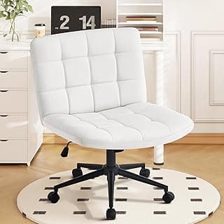 Hellove Bürostuhl Schreibtischstuhl mit breiter Sitzfläche, Ergonomischer Schneidersitz Stuhl ohne Armlehnen Höhenverstellbarer Schneidersitz Drehstuhl für Home Office, Weiß - Details ansehen