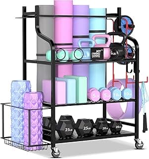 Mythinglogic Yoga Matte Regal, Yogamatte Organizer für Hanteln, Faszienrolle, Kettlebell und Yoga Block, Zuhause und Fitnessstudio Lagerregal Sportgeräte standregal - Amazon Angebot