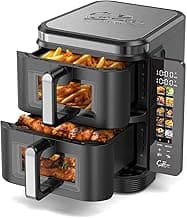 Heißluftfritteuse 2 Kammern übereinander, 11L Airfryer Doppelkammer mit Sichtfenster und Faltbarem Touchscreen, 10-in-1, V0-flammhemmendes Material, 2800W - Top Deal