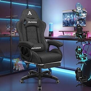 ALFORDSON Gaming Stuhl, Racing Gamer Stuhl mit 2 Punkt Massage zum Spielen, Ergonomischer Computerstuhl mit Lendenkissen, Höhenverstellbar, Stoffmaterial, Grau - Produktbild
