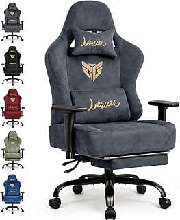 Gaming Stuhl Chair Gamer Sessel - wildlederartiger Stoff, 3D-Armlehnen, neigbare Rückenlehne, höhenverstellbarer Sitz, ausziehbare Fußstütze, Lenden- & Kopfstütze, 220 kg Belastbarkeit, Grau - Günstig online kaufen