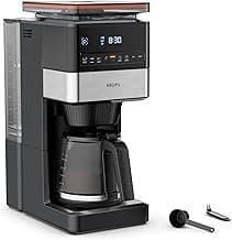 KRUPS Grind Aroma XL Filterkaffeemaschine, abnehmbares Kegelmahlwerk, digitales Bedienfeld, XL-Fassungsvermögen (1,5 L), Warmhaltefunktion, Glaskanne, Schwarz/Edelstahl, KM842810 - Super Angebot
