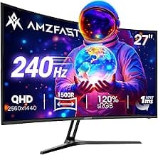 Amzfast Curved Gaming Monitor 27 Zoll - 240Hz, QHD 2560x1440, 1ms MPRT, Adaptive Sync, 1500R Kurve | HDR10, 90% DCI-P3, HDMI 2.0x2, DP 1.4x2, VESA, Blaulichtfilter, AMZG27C1Q Pro - Produktbild