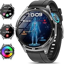 2026 Neu Smartwatch Herren mit EKG/ΒΙυτｚυcker/Harnsäure/BMI Rund 1,43AMOLED Fitness Gesundheitsuhr mit 24h Blutdruck Herzfrequenz SPO2,Schlaf/Apnoe-Monitor Bluetooth-Anrufe SOS-Notruf für iOS Android - Stark reduziert
