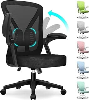Hinonde Bürostuhl,Schreibtischstuhl mit Hochklappbare Armlehnen und Wippfunktion,360°Drehstuhl,Höhenverstellbarer Bürostuhl ergonomisch Home Office Stuhl mit Atmungsaktivem Netz,Bis zu 150kg - Produktbild