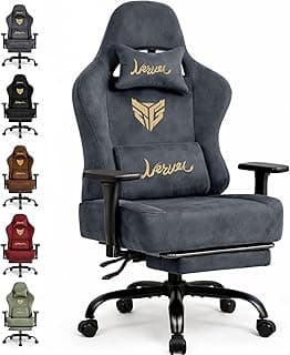 Gaming Stuhl Chair Gamer Sessel-Stoff Wildlederimitat Gamer Stuhl mit Fußstütze Lendenkissen Kopfstütze Höhenverstellbar 3D Armlehnen mit Mehrfach Verstellbaren Armen Gamingstuhl 200 Kg Grau - Extrem reduziert