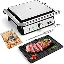 Aigostar Panini Grill, Sandwichtoaster mit Lebensmittel-Sonde, Kontaktgrill, Herausnehmbaren Antihaft-Platten, 2000W, Automatischer Temperaturregelung, 180° Flach Aufklappbar, Max Pro - Produktbild