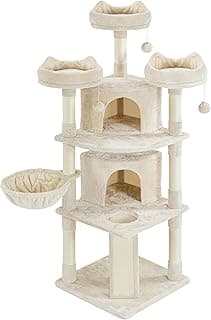 Yaheetech Kratzbaum Katzenkratzbaum 174 cm Katzenbaum Groß Kletterbaum 3 kuschelige Aussichtplattformen Spielhaus für Katzen Beige - Details ansehen