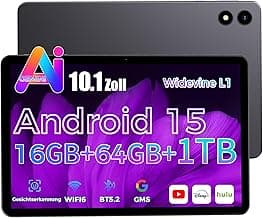 2026 Neuestes Tablet 10.1 Zoll Android 15 mit Gemini AI, 16GB RAM + 64GB ROM, GMS Widevine L1, WiFi 6 & BT 5.2, Dünn und leicht Tablet mit Gesichtserkennung - Stark reduziert