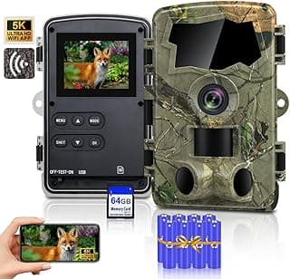 5K Wildkamera WLAN, 64MP Full HD Wildkamera mit Handyübertragung App, Infrarot Wildtierkamera mit 64G SD Karte & 8*AA-Batterien, Bewegungssensor, Nachtsicht, 0,1s Auslösezeit, IP66 - Produktbild
