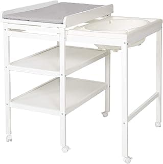 roba Bade Wickel Kombination + Wickelauflage Style grau - Mobiler Kombi Wickeltisch mit integrierter Badewanne - mit ausziehbarer Wickelfläche - Holz weiß - Amazon Angebot