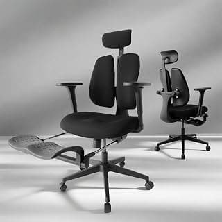 FLEX Ergonomischer Bürostuhl mit dynamisch geteilter Rückenlehne, 8 cm ultra-verdickter Sitz aus hochdichtem Formschaum, 4D verstellbare Armlehnen, High-Back Computerstuhl mit Fußstütze,Schwarz - Amazon Angebot