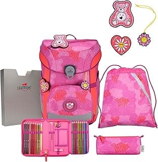 DerDieDas ErgoFlex Easy Set 5-teilig, leichter Schulranzen für die Grundschule – stabil, sicher & ergonomisch, höhenverstellbar, ca. 22,5 l Volumen, ca. 950 g Gewicht - Details ansehen