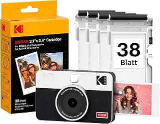 KODAK Mini Shot 2 Retro 5x7,6cm Sofortbildkamera, 38 Blatt, Weiß | Bluetooth, iPhone & Android kompatibel, 13-MP-Kamera, Druckvorschau, wasser-, fingerabdruck- & lichtbeständig - Stark reduziert