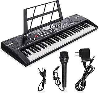Digital Piano Klavier 61 Tasten & Noten Notenständer-Tragbares Elektronisches Keyboard-Musikinstrument mit Lautsprechern und Unterrichtsmodi,Begleitautomatik Geeignet für Anfänger/Erwachsene - Jetzt günstig kaufen