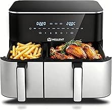 WELLENT 11L Airfryer 2 Kammern, 2600W Heißluftfritteuse XXL(4+7L),10-in-1 Heissluftfritteuse Doppelkammer Air fryer Dual Zone mit Touchscreen, Match & Sync-funktion, spülmaschinenfest - Stark reduziert