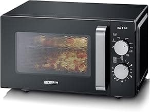 SEVERIN 2-in-1 Mikrowelle mit Grill, Nutzung auf 2 Ebenen, flacher Glasboden statt Drehteller mit XXL-Nutzfläche für eckiges Geschirr, leichte Reinigung, Mikrowellengerät, 20L, Schwarz, MW 7762 - Details ansehen