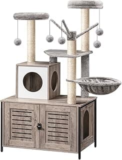HOOBRO Kratzbaum mit katzenklo Schrank, katzenbaumTurm, All-in-One-Katzenmöbel für drinnen, versteckte Katzentoilettenmöbel, 132 cm, Abnehmbare Plüschball-Stangen, Greige EBG14MZ03 - Jetzt günstig kaufen