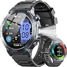 Militär Smartwatch Herren mit GPS, 1.43 Zoll AMOLED Display Fitnessuhr mit Bluetooth Anruf, 5ATM Wasserdicht Sportuhr mit Herzfrequenz/Schlafmonitor/Schrittzähler, 160+ Sportmodes, Uhr für Android/iOS - Top Deal