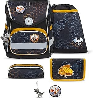 Belmil Compact mit Patches Schulranzen Set 5-teilig mit Brustgurt (405-41/AG/B/S) (Dragon) - Produktbild