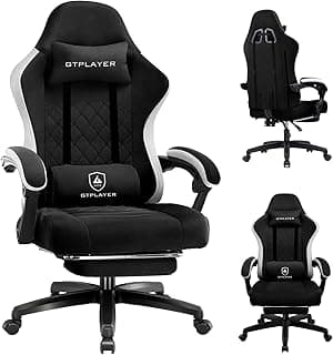GTPLAYER Gaming Stuhl Ergonomischer Gaming Sessel Schreibtischstuhl mit Stoffoberfläche, Federsitzkissen, Verbindungsarmlehnen und Fußstütze 150KG,dunkelschwarz - Details ansehen