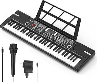 Digital Piano Klavier 61 Tasten & Noten Notenständer-Tragbares Elektronisches Keyboard-Musikinstrument mit Lautsprechern und Unterrichtsmodi,Begleitautomatik Geeignet für Anfänger/Erwachsene-A3 - Super Angebot