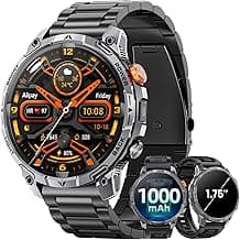 Militär Smartwatch Herren, mit1000-mAh-Akku/2 Armbändern/1,75 HD Großes Display Sportuhr/110+ Sportmodi Fitnessuhr/LED Taschenlampen/24/7Herzfrequenz/Schlafmonitor/IP68 Wasserdicht für iOS Android - Top Deal