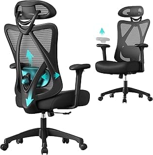 SONGMICS Ergonomischer Bürostuhl, Computerstuhl, Mesh-Stuhl, Lendenkissen und Kopfstütze verstellbar, maximale Belastung: 150 kg, höhenverstellbar, Tintenschwarz, OBN063B01 - Stark reduziert