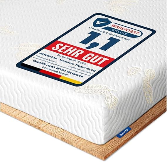 Newentor® Matratzen Topper 180x200cm H2 H3, Matratzentopper 180x200 Schlafsofa Bett Gelschaum, Mattress Topper 180x200 Boxspringbett Gel Bezug Kaltschaum 7CM Höhe Anti-Rutsch-Unterlagen für Matratzen - Produktbild