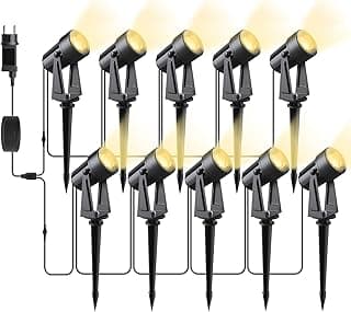 Svater Gartenbeleuchtung LED Außen, 32m 10er-1 Set 2000LM 10 * 2W Gartenstrahler 27V COB IP65 Wasserdichter Strahler Warmweiß mit Erdspieß für Außen Garten Yard - Details ansehen