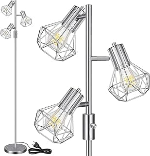 HiBay Stehlampe Dimmbar LED E27 3 Flammig Leselampe Silber Modern Standleuchte Wohnzimmer mit 3x8W 800LM E27 für Schlafzimmer, Büro, Kinderzimmer - Stark reduziert