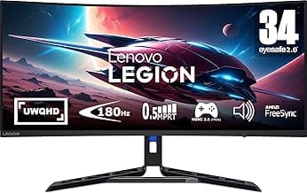 Lenovo Legion R34w-30 | 34 UWQHD Curved Gaming Monitor | 3440x1440 | 180Hz | 350 nits | 0,5ms Reaktionszeit | VA-Panel | HDMI | DisplayPort | AMD FreeSync Premium | entspiegelt | 8,1kg | schwarz - Amazon Angebot