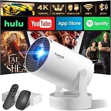 Mini Beamer 4K Unterstützt mit WiFi 6 BT5.4 integrierten Apps Android 14 TV | Projektor‌ mit Auto Horizontaler Trapezkorrektur, Stereo Lautsprecher mit Smart Air-Mouse-Fernbedienung, Beige - Top Deal