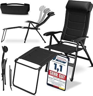 ELONEO Campingstuhl faltbar mit Abnehmbarer Beinauflage, Klappstuhl gepolstert aus Aluminium, Gartenstuhl klappbar, Liegestuhl mit Verstellbarer Rückenlehne, Camping Chair schwarz gepolstert - Günstig online kaufen