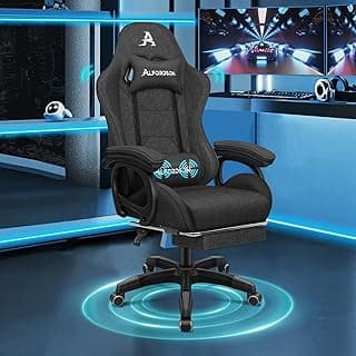 ALFORDSON Gamingstuhl, Bürostuhl, mit 2-Punkt-Massage, Fußstütze, Kopfstütze und Lendenkissen, 150° verstellbare Rückenlehne, Leinen Fabric, Dunkelgrau - Produktbild