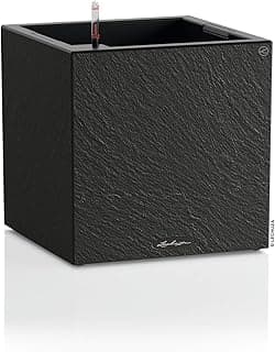 LECHUZA-Pflanzgefäß Canto Slatestone 40 Low Dark Grey, Pflanzgefäß mit Bewässerungssystem, Wasserstandsanzeiger und Pflanzeinsatz, Schiefer-Optik, 40 x 40 x 40 cm, 15951 - Produktbild