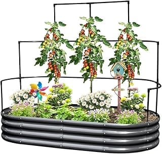 KING BIRD Hochbeet mit Rankgitter, Pflanzkasten Gartenkasten Frühbeet Kräuterbeet mit Gitterspalier für Garten, Klettergemüse, Blumen,180x90x30 cm, Dunkelgrau - Amazon Angebot