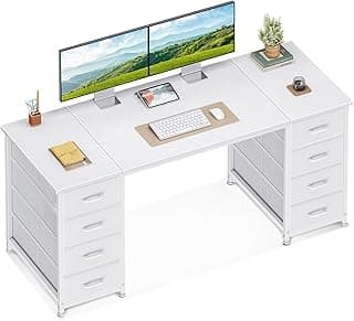 Coleshome Schreibtisch mit 8 Stoff Schubladen, 140x48cm Schreibtisch Weiß mit Stauraum Computertisch Vielseitig, Bürotisch PC Tisch Officetisch für Büro, Wohnzimmer, Home Office - Günstig online kaufen