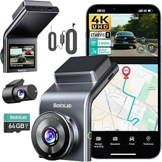 BOTSLAB 4K Dashcam Auto Vorne Hinten mit STARVIS 2, Dual Dash Cam 4K+1080P mit Hardwire-Kit & 64GB SD-Karte,24H Parküberwachung, WDR Super Nachtsicht, Sprachsteuerung & 5,8GHz WiFi, GPS, Max. 256GB - Details ansehen