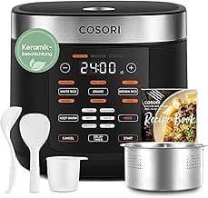COSORI Reiskocher, Keramikbeschichtung, Rice Cooker 5 L, Multikocher mit 17 Programme, Fuzzy-Logik, Dampfgarer mit Edestahleinsatz, Warmhaltefunktion, Timer, Schwarz - Details ansehen